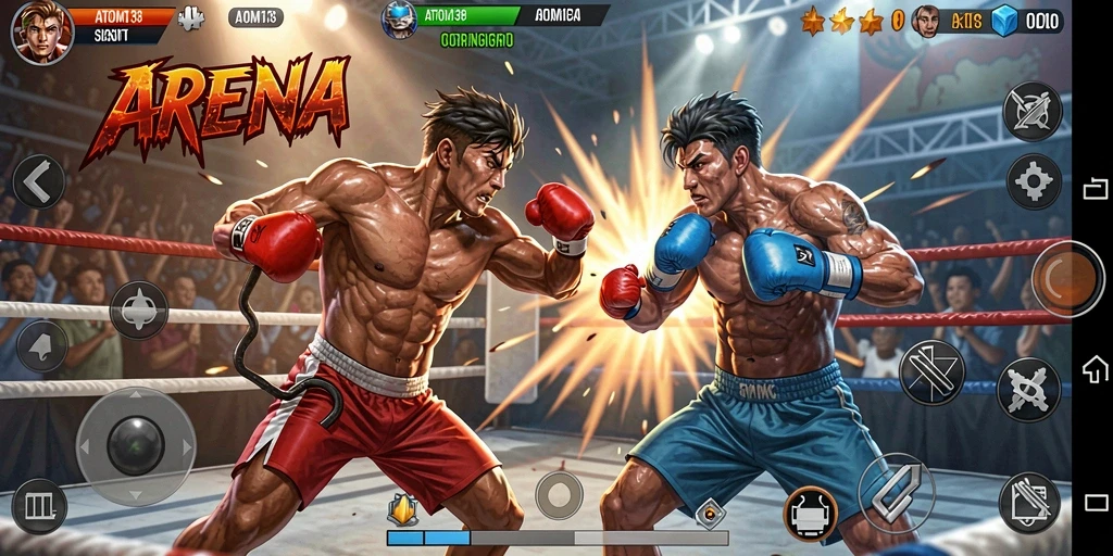 Screenshot menunjukkan pertarungan aksi mendebarkan di ATOM138.