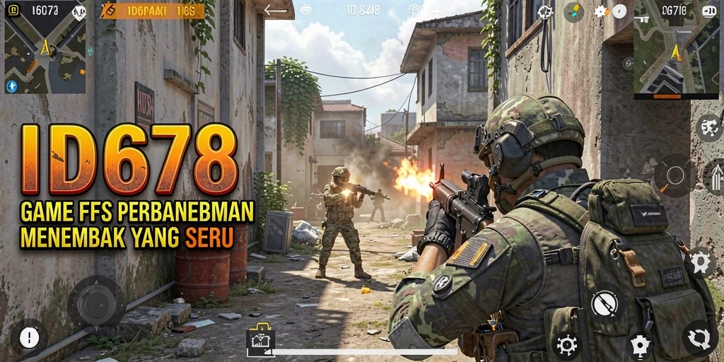 Ilustrasi gameplay seru dalam game FPS ID678.