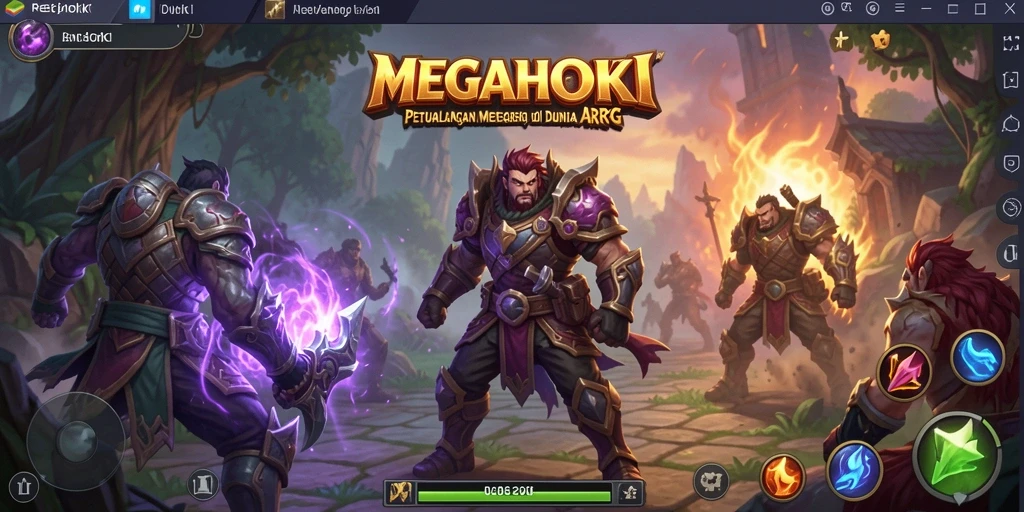 Screenshot utama MEGAHOKI menunjukkan pertarungan seru dalam dunia ARPG.